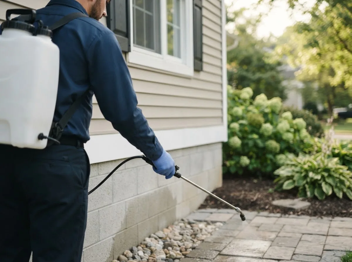 Pest control technician inspecting a home in Sedgewickville, MO